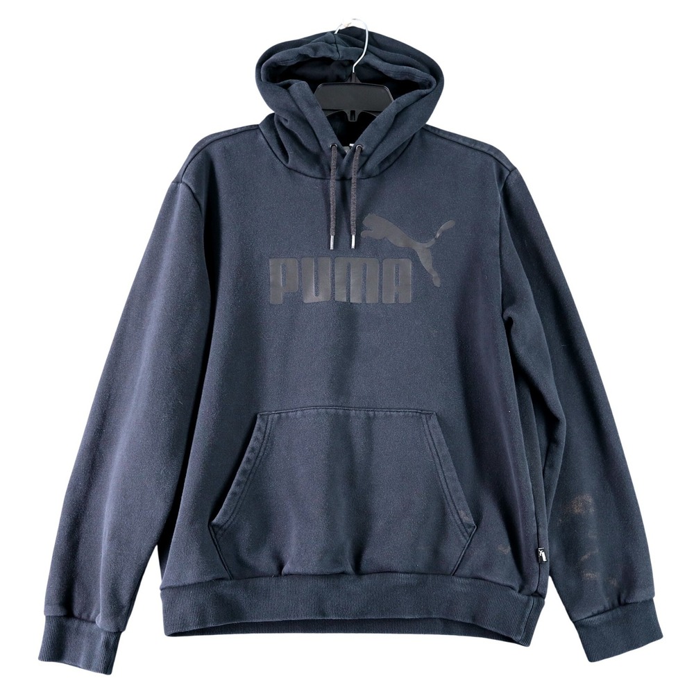 Puma Hoodie Mens M Black Tonal Logo Graphic Fleece Pullover Gym Wear